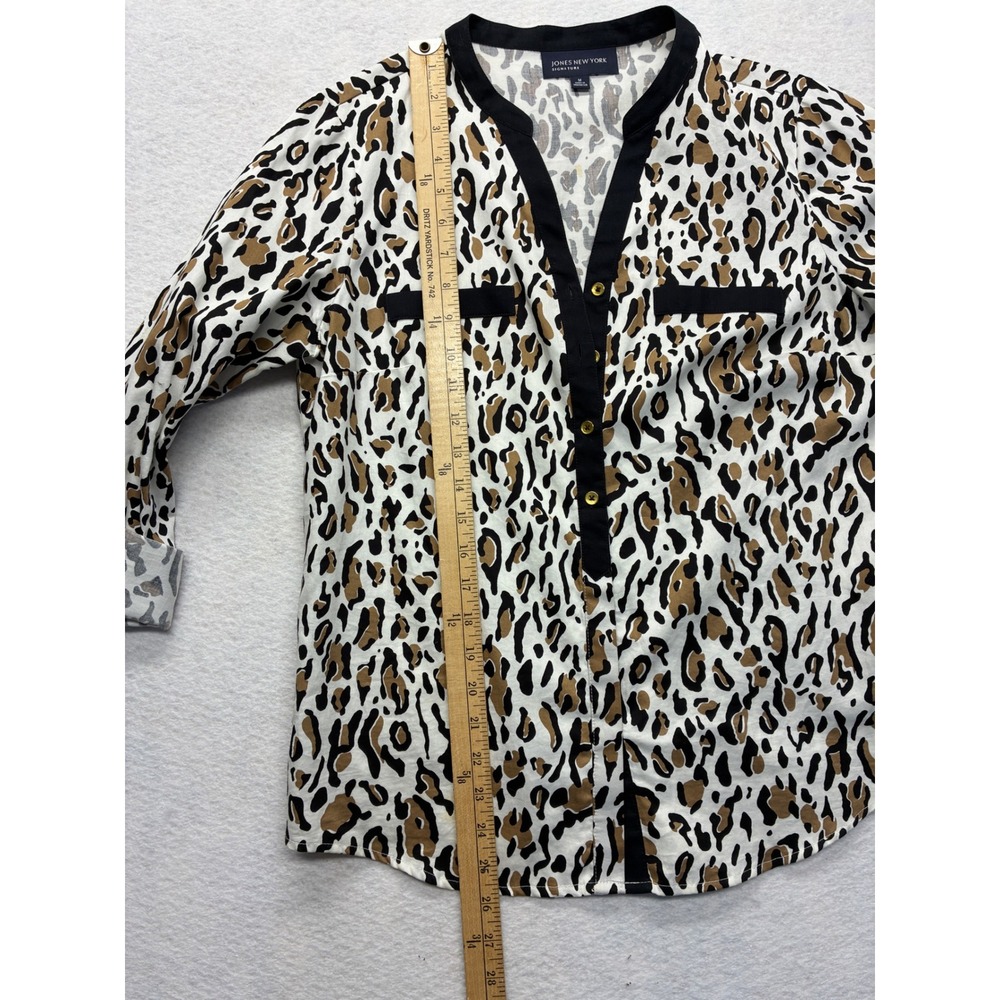 Jones New York Signature Leopard Animal Print Blouse Mob Wife Office Med Cotton - Picture 6 of 9